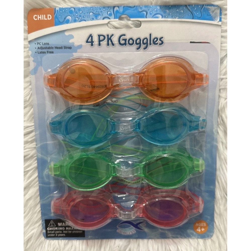 Swimgear Child 4 Pack Swim Goggles Adjustable Latex Free Ages 4+ Multi Color NEW